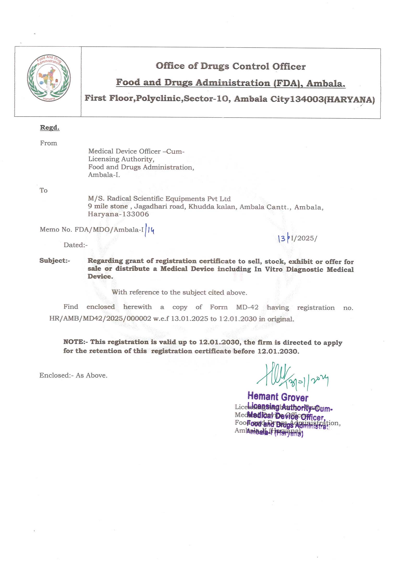 Certificate -Radical Scientific - View 1