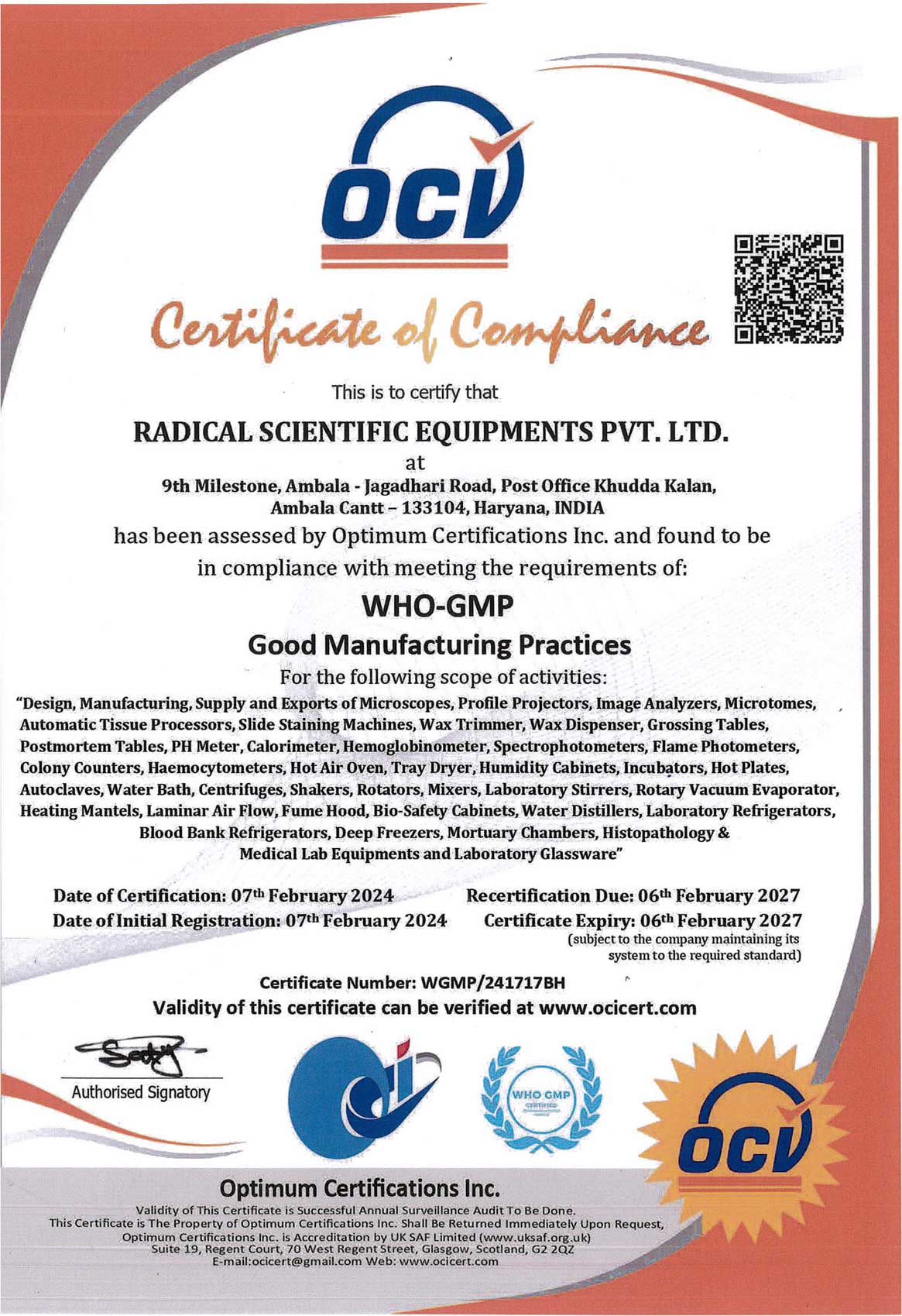 Certificate -Radical Scientific
